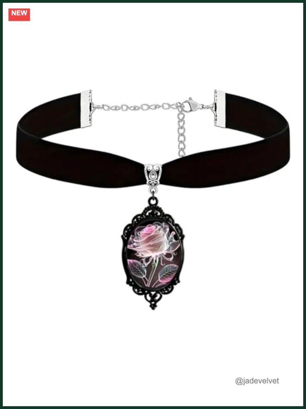 Gothic Velvet Choker Necklace Crystal Glass Rose Cameo Pendant Victorian
